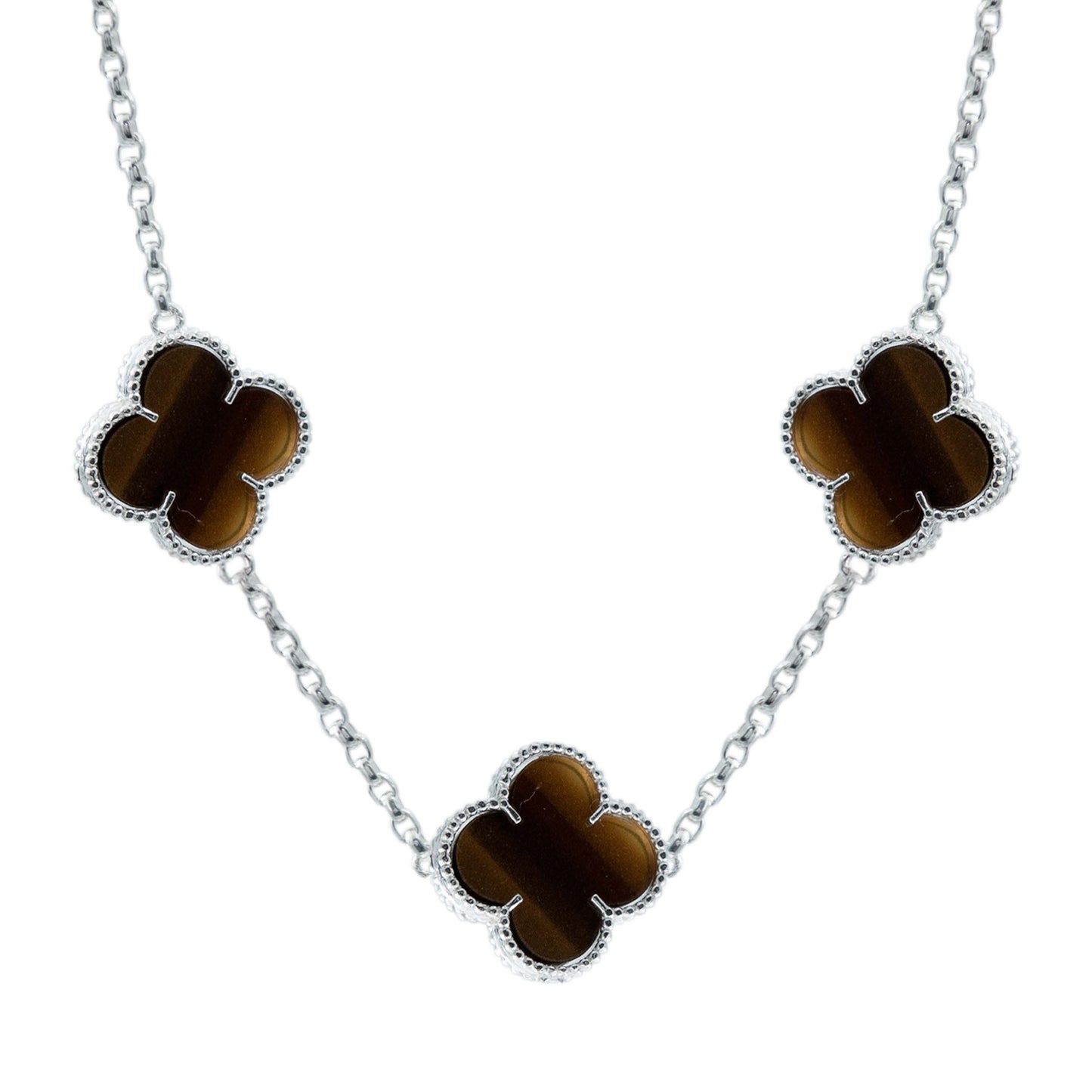 Cadena Con Dijes Trebol Esmaltado Corridos Plata 925 65 Cm