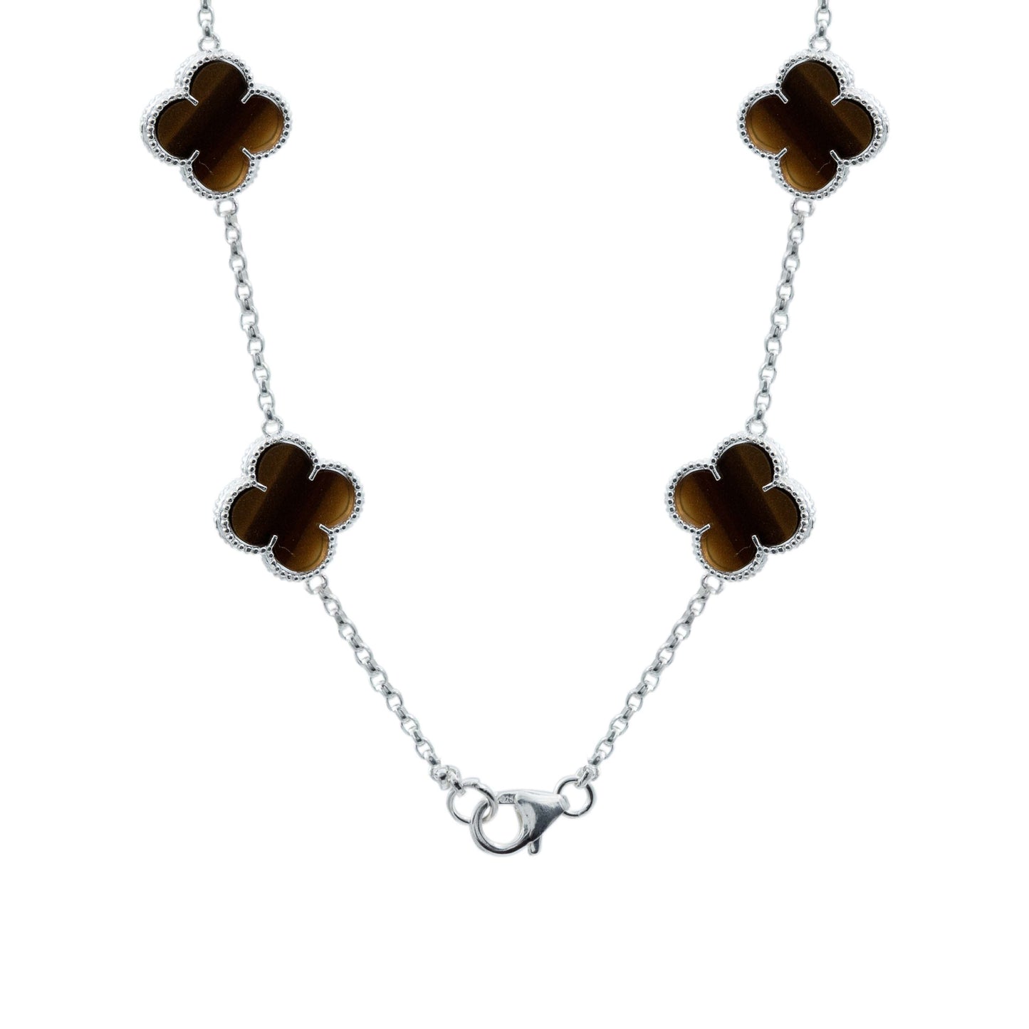Cadena Con Dijes Trebol Esmaltado Corridos Plata 925 65 Cm