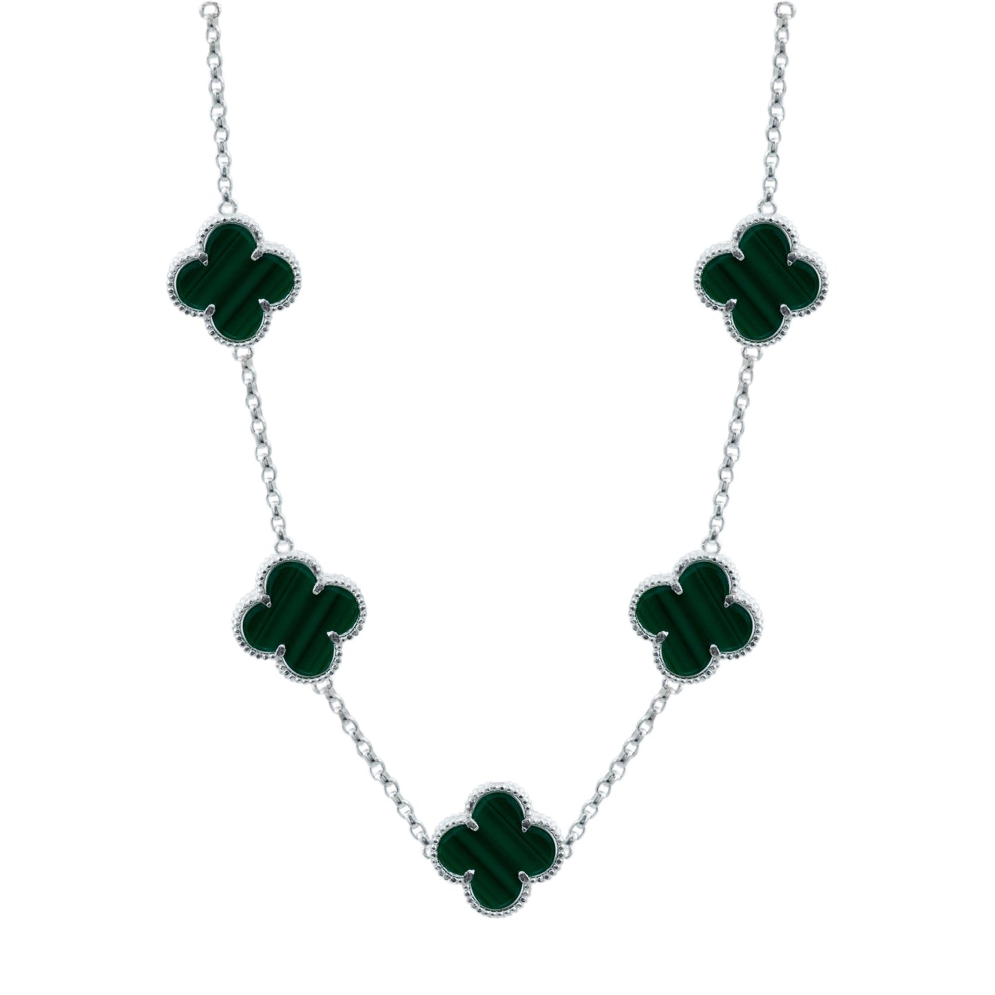 Cadena Con Dijes Trebol Esmaltado Corridos Plata 925 65 Cm