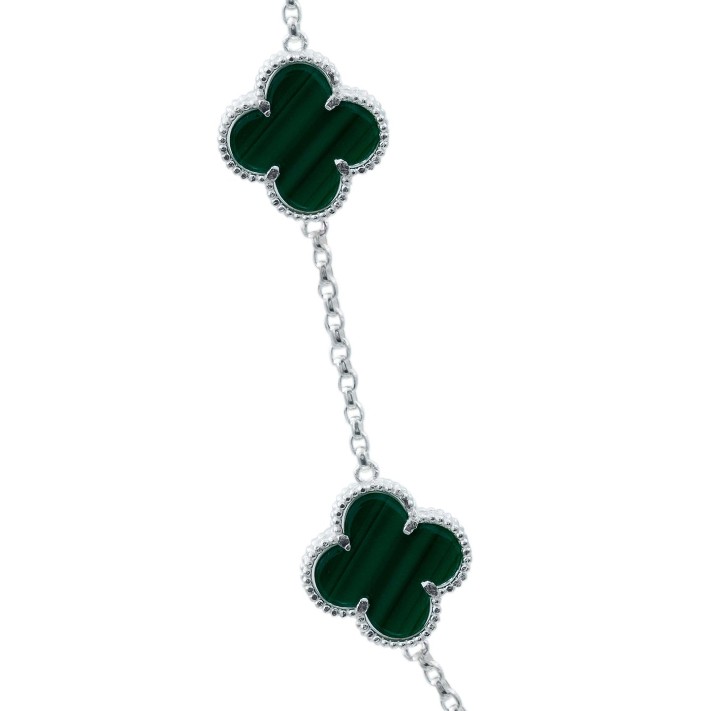 Cadena Con Dijes Trebol Esmaltado Corridos Plata 925 65 Cm