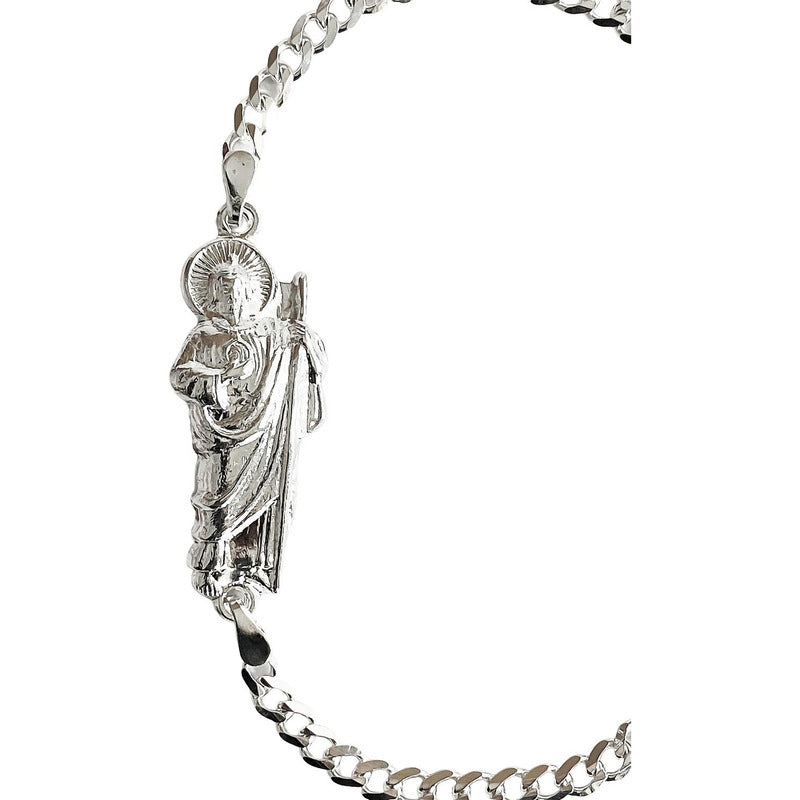 Pulsera San Judas Tadeo Liso Esclava Plata Solida Ley 925