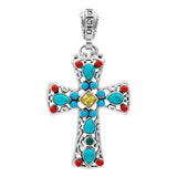 Dije Cruz Grande Plata 925 Piedra Natural Zirconia 4.3 Cm Amarillo