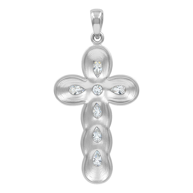 Dije Cruz Grande Rodizada De Plata Ley .925 Zirconias 5.2 Cm - Blanco