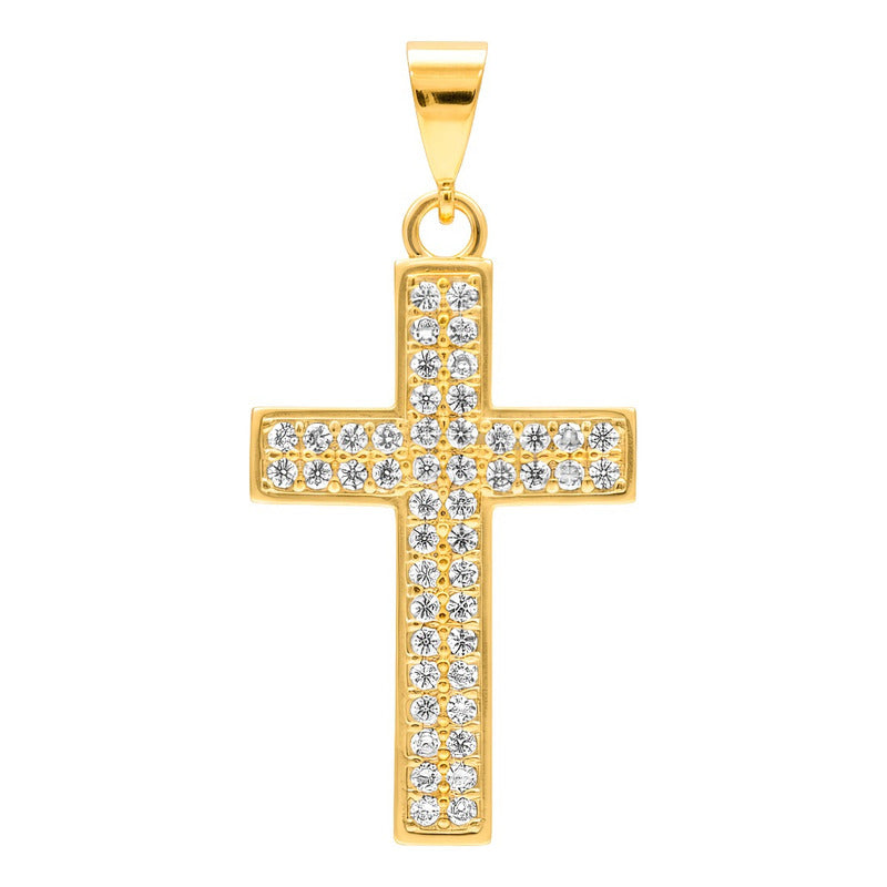 Dije Cruz De Oro Laminado 14k Con Piedra Central  4.2 Cm Amarillo