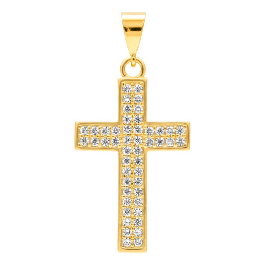 Dije Cruz De Oro Laminado 14k Con Piedra Central  4.2 Cm Amarillo