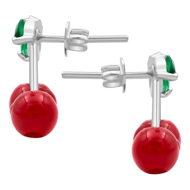 Joyaris Aretes Cereza Plata 925 Mujer Broche Mariposa Regalo