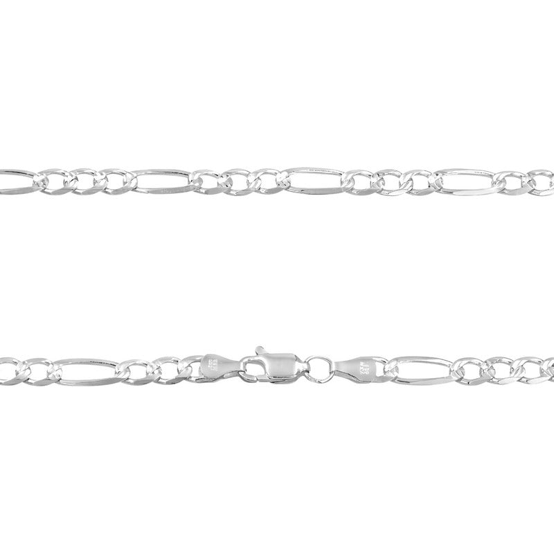 Cadena Figaro 3x1 Diamantada Hombre Plata 925 65 Cm X 5 Mm Plateado