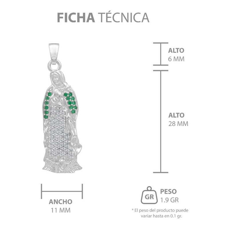 Dije Virgencita Guadalupe Zirconias Regalo Plata 925 3.6 Cm