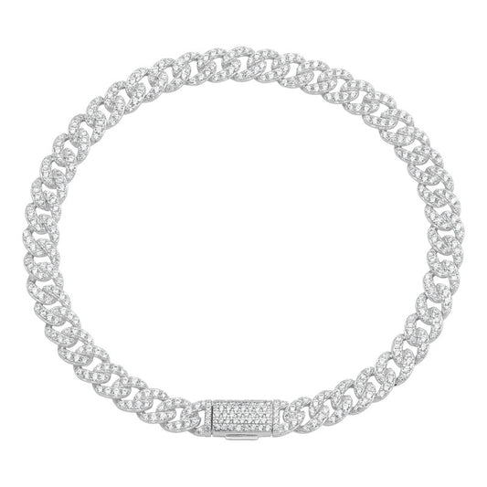 Pulsera Cubana Miami Zirconias Mujer Hombre Caja Plata 925 Blanco 6 Cm 21 Cm