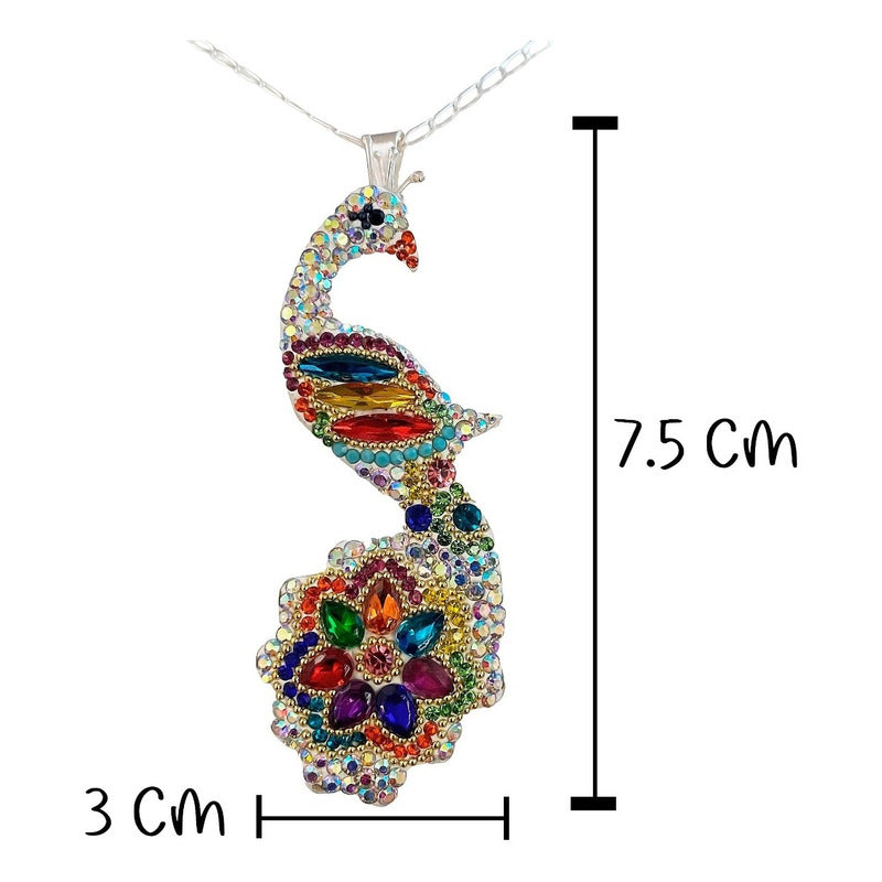 Juego Gigante Completo Artesanal Pavo Real Piedras Plata 925