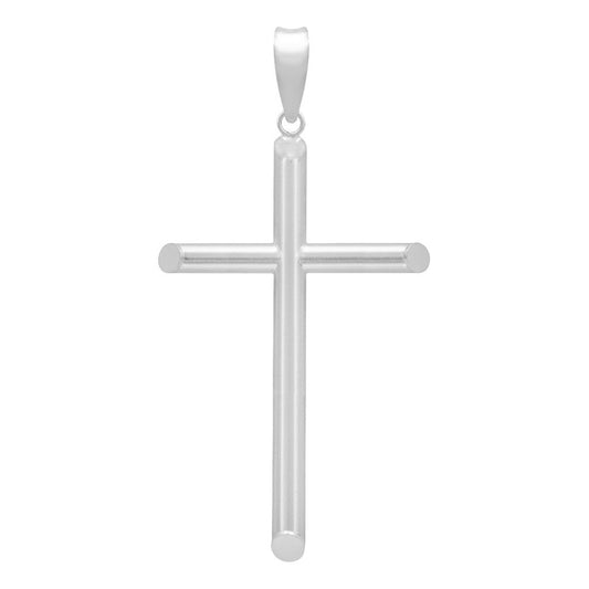 Dije Cruz Tubo Tubular Lisa Sencillo Hombre Plata 925 6 Cm Plateado