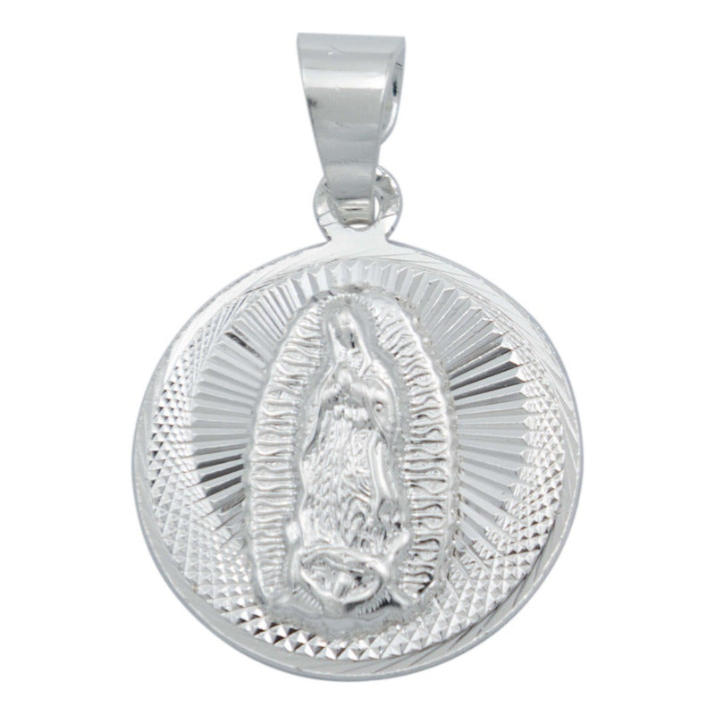 Dije Medalla Diamantada Virgen Guadalupe Plata 925 2 Cm Plateado