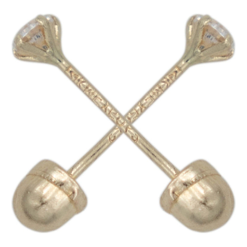 Arete Broquel Recto Zirconia Agujerar Bebe Oro 14k 2 Mm
