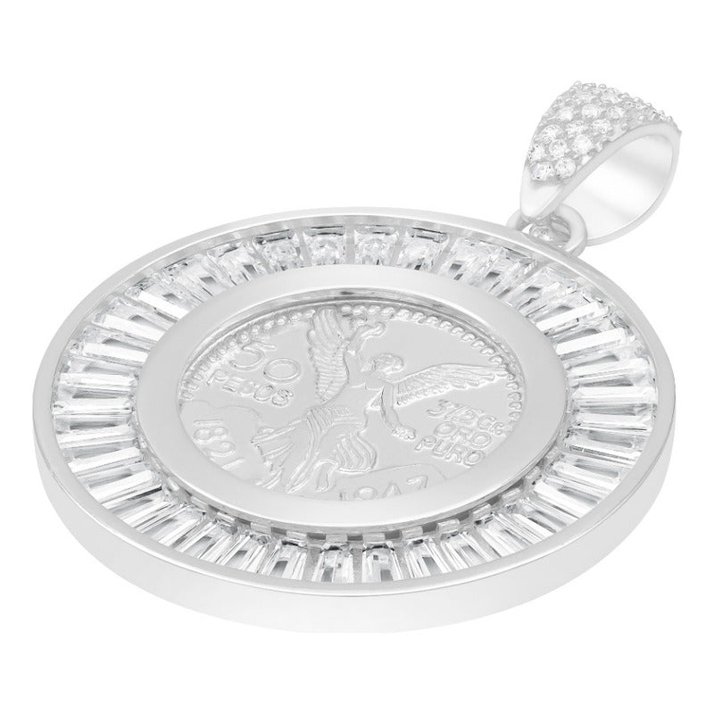 Dije Medalla Angel Centenario Bisel Zirconias Plata 925 Blanco
