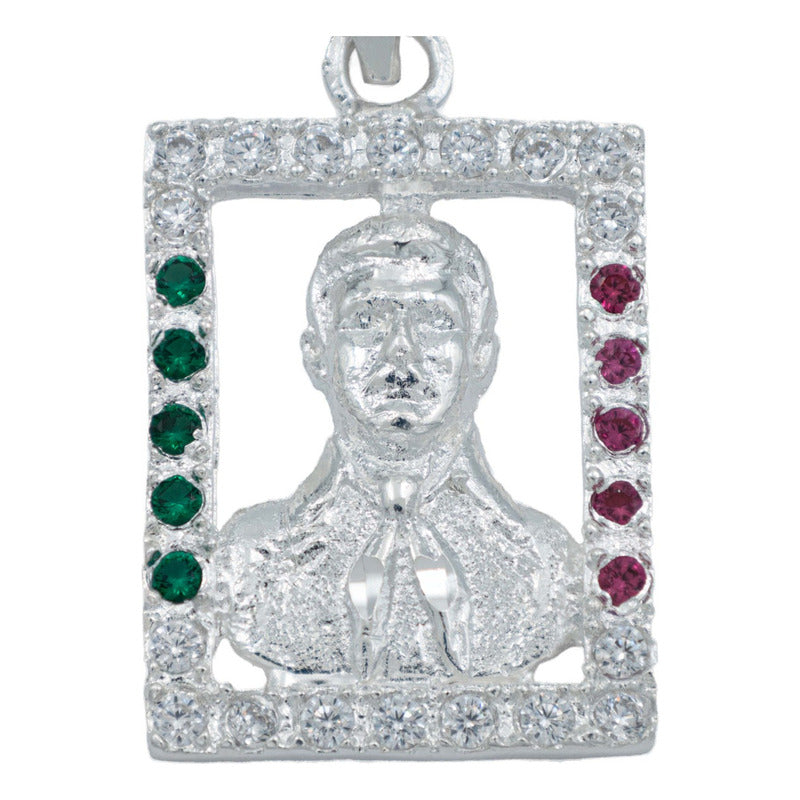 Dije Cuadrado Jesús Malverde Zirconias Plata Solida 925