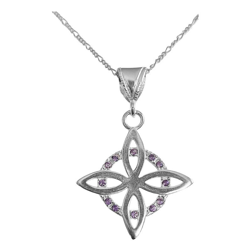 Collar Dije Nudo Bruja Plano Zirconia Flor Estrella Plata925