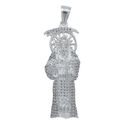 Dije Robusto Santa Muerte Premium Zirconia Plata 925 7.7 Cm