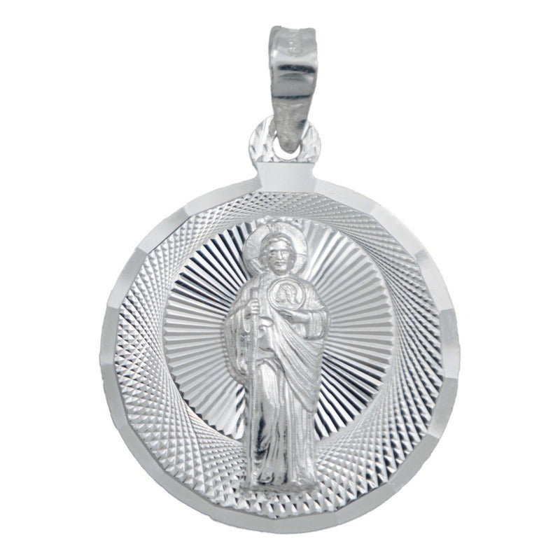 Dije Medalla Diamantada San Judas Tadeo Plata 925 2.8 Cm