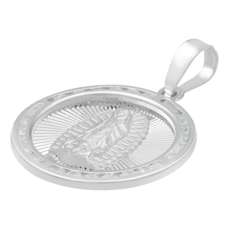Dije Medalla Virgencita Guadalupe Zirconias Plata 925 2.3 Cm Blanco