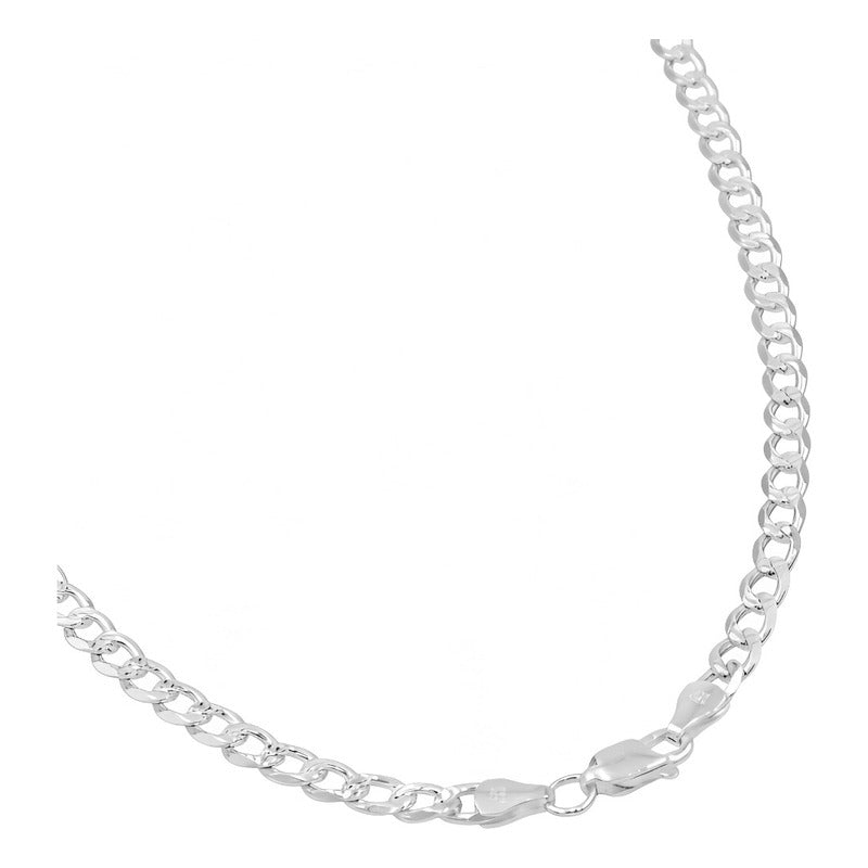 Cadena Cubana Diamantada Barbada Hombre Plata925 45cm X 5mm Plateado