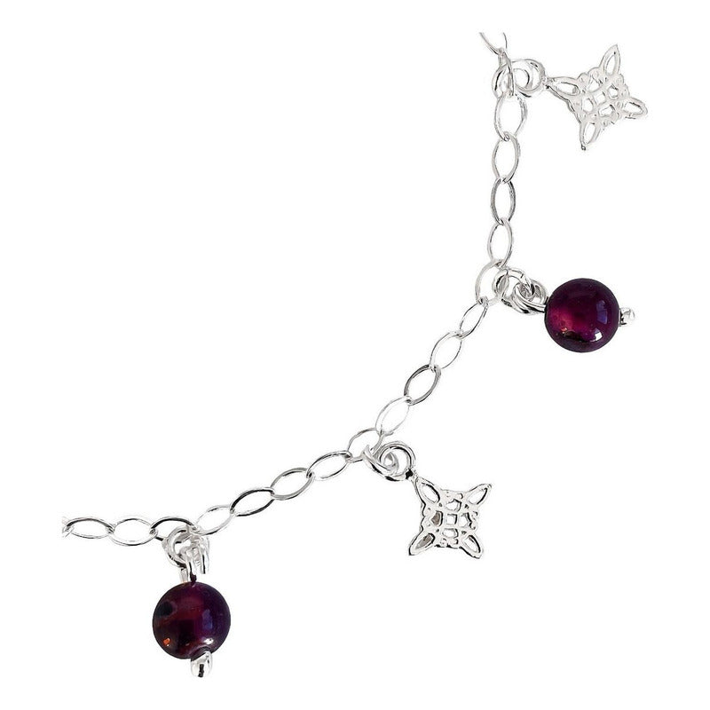 Pulsera Ajustable Nudo De Bruja Cuarzos Naturales Plata 925
