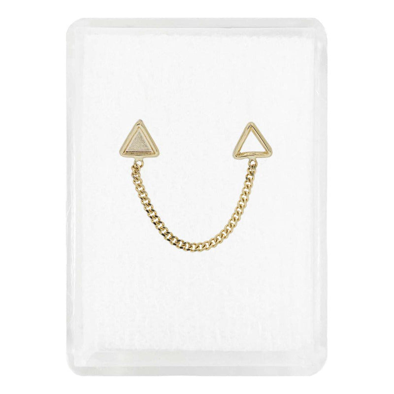 Arete Doble Broquel Triangulo Espejo Cadena Mujer Oro 10k
