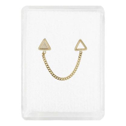 Arete Doble Broquel Triangulo Espejo Cadena Mujer Oro 10k