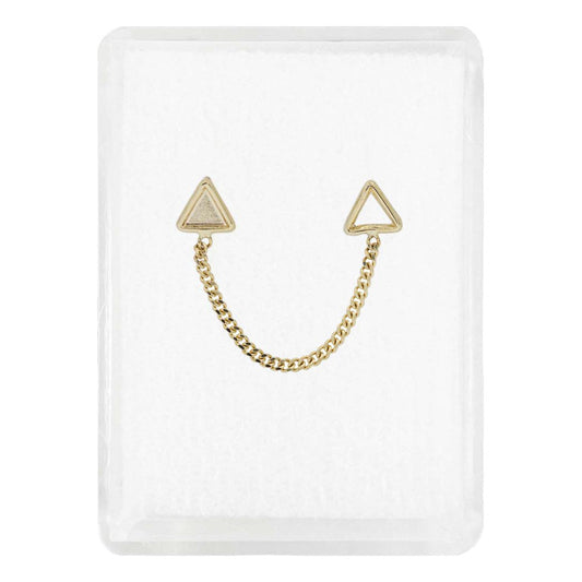 Arete Doble Broquel Triangulo Espejo Cadena Mujer Oro 10k