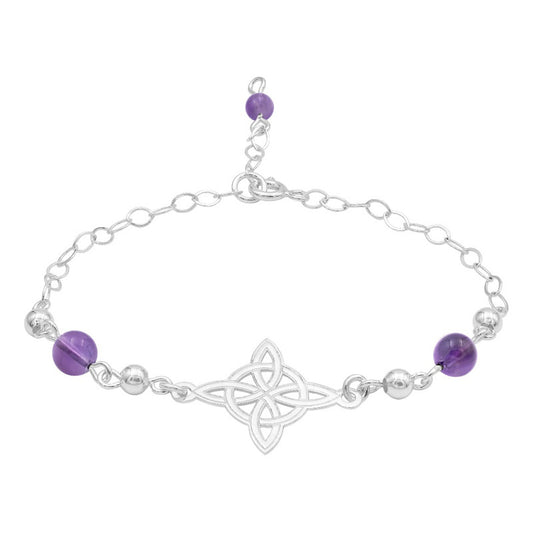 Pulsera Ajustable Mujer Nudo De Bruja Laser Bolas Plata 925 Violeta 6 Cm 20 Cm