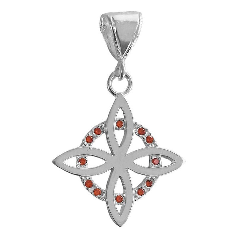 Collar Dije Nudo Bruja Plano Zirconia Flor Estrella Plata925