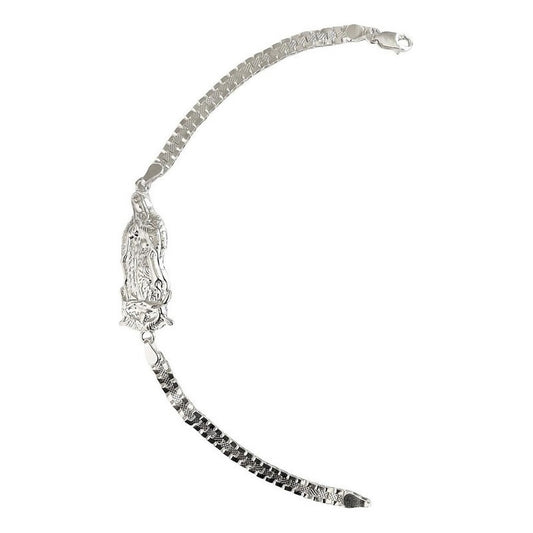 Pulsera Rolo Chica Virgen De Guadalupe Plata Solida Ley 925 Color Plateado Diámetro 6 Cm Largo 18 Cm