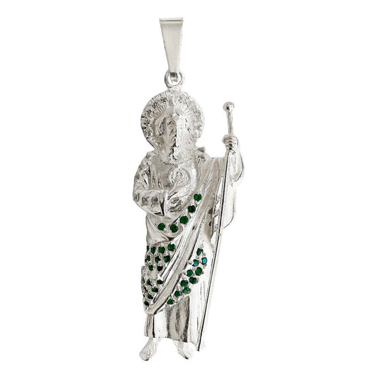 Dije San Judas Liso Con Zirconias 7 Cm Plata Ley 925