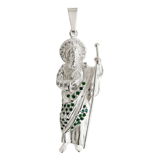 Dije San Judas Liso Con Zirconias 7 Cm Plata Ley 925