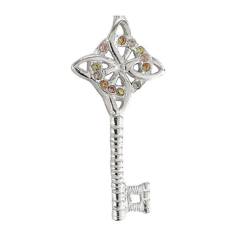 Dije Llave Nudo De Bruja Celta Zirconias Mediana Plata 925