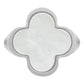 Anillo Grande Hombre Mujer Trebol Esmaltado Resina Plata 925 Blanco 7.5