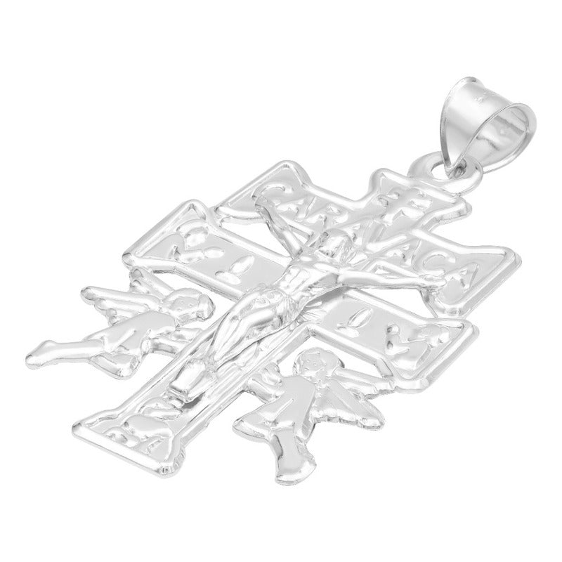 Dije Cruz Caravaca Troquelada Cristo Angeles Plata 925 6.8cm Plateado