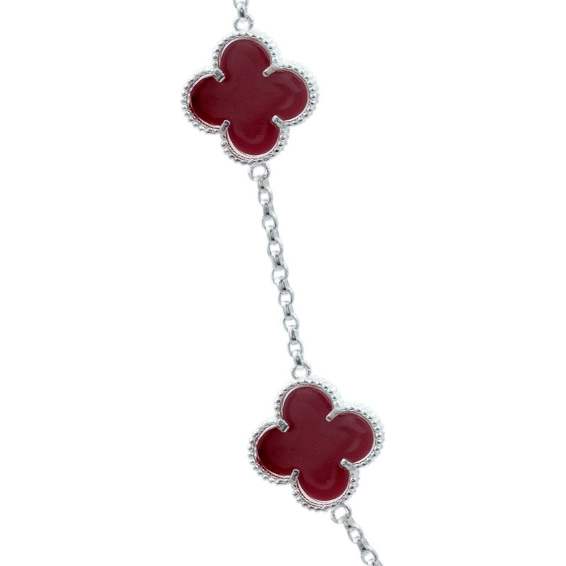 Cadena Con Dijes Trebol Esmaltado Corridos Plata 925 65 Cm
