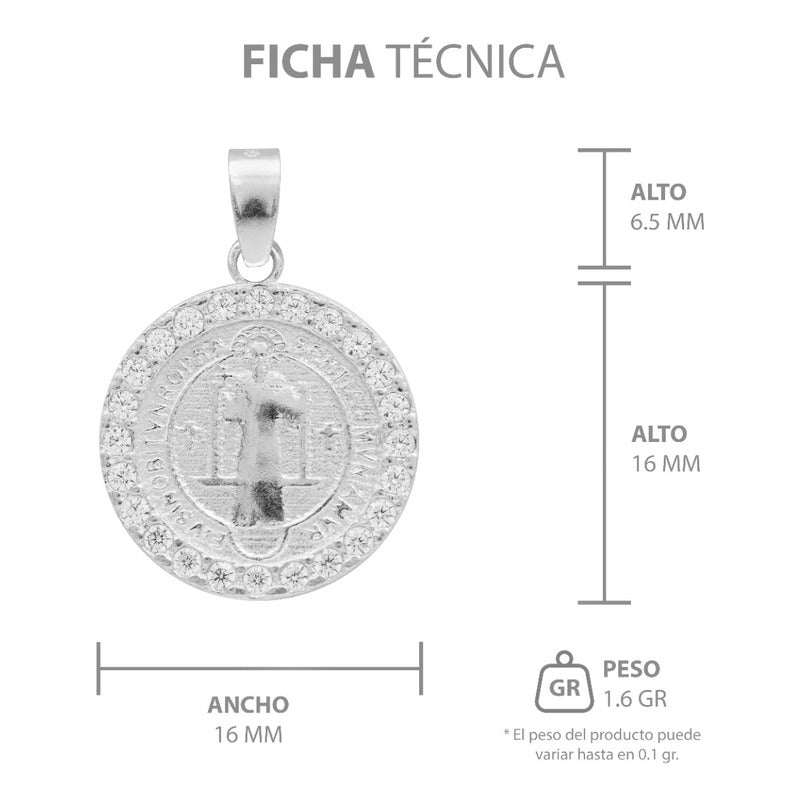 Dije Doble Vista San Benito Zirconias Unisex Plata 925 1.6cm