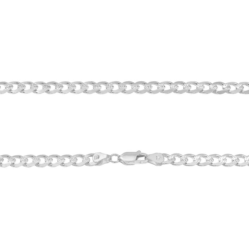 Cadena Cubana Diamantada Barbada Hombre Plata925 45cm X 6mm Plateado