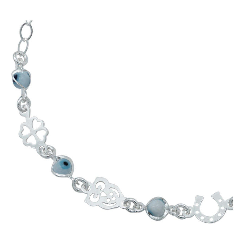 Pulsera Ajustable Suerte Ojo Turco Regalo Dama Plata Ley925
