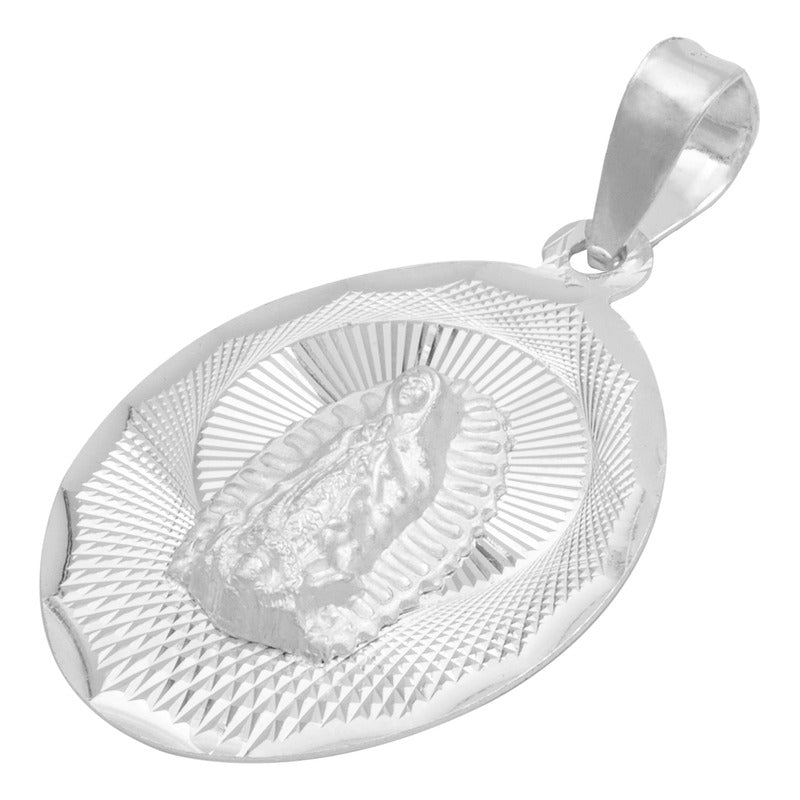Dije Grande Oval Diamantada Virgen Guadalupe Plata 925 2.3cm