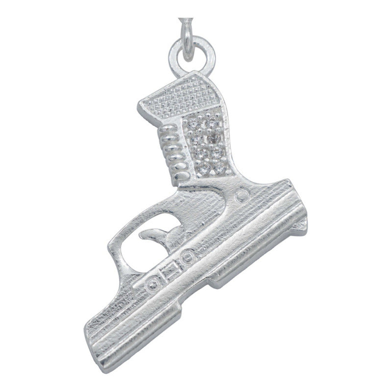 Dije Pistola Chica Glock Zirconias Belico Plata 925