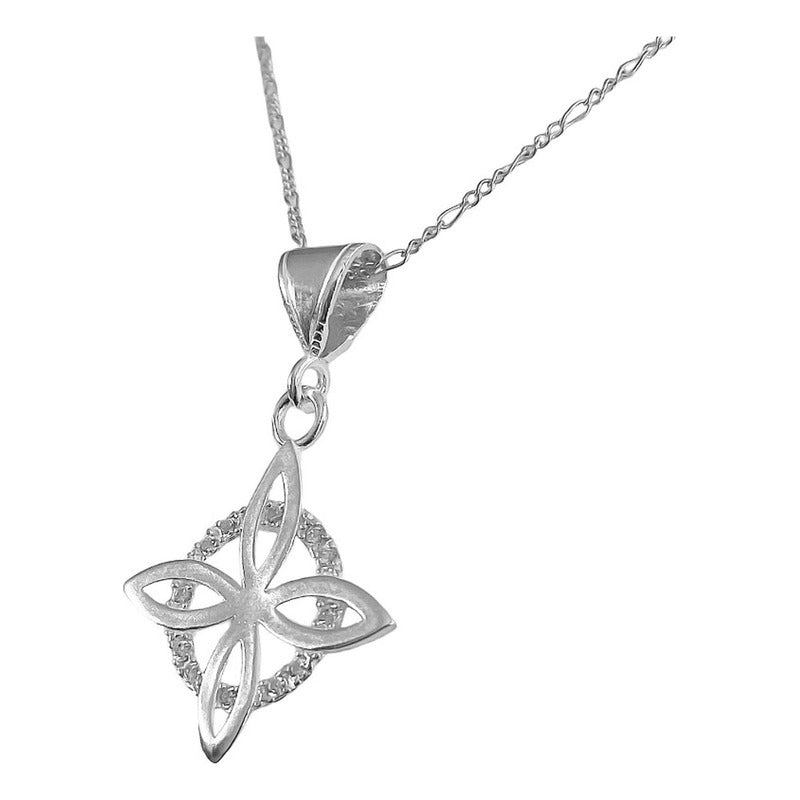 Collar Dije Nudo Bruja Plano Zirconia Flor Estrella Plata925