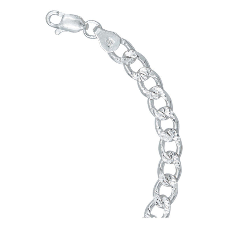 Esclava Pulsera Hombre Cubana Diamantada Plata Italy 925 6mm