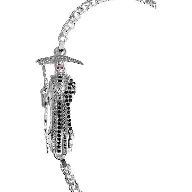 Pulsera Santa Muerte Esclava Zirconias Plata Solida Ley S925
