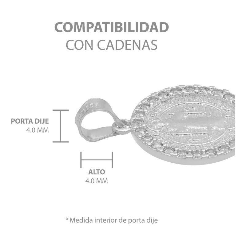Dije Doble Vista San Benito Zirconias Unisex Plata 925 1.6cm Plateado