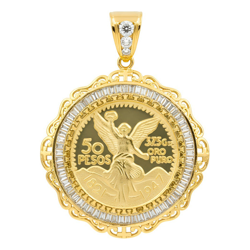 Dije Centenario Grecas Oro Laminado 14k 7.5 Cm Patria México Amarillo