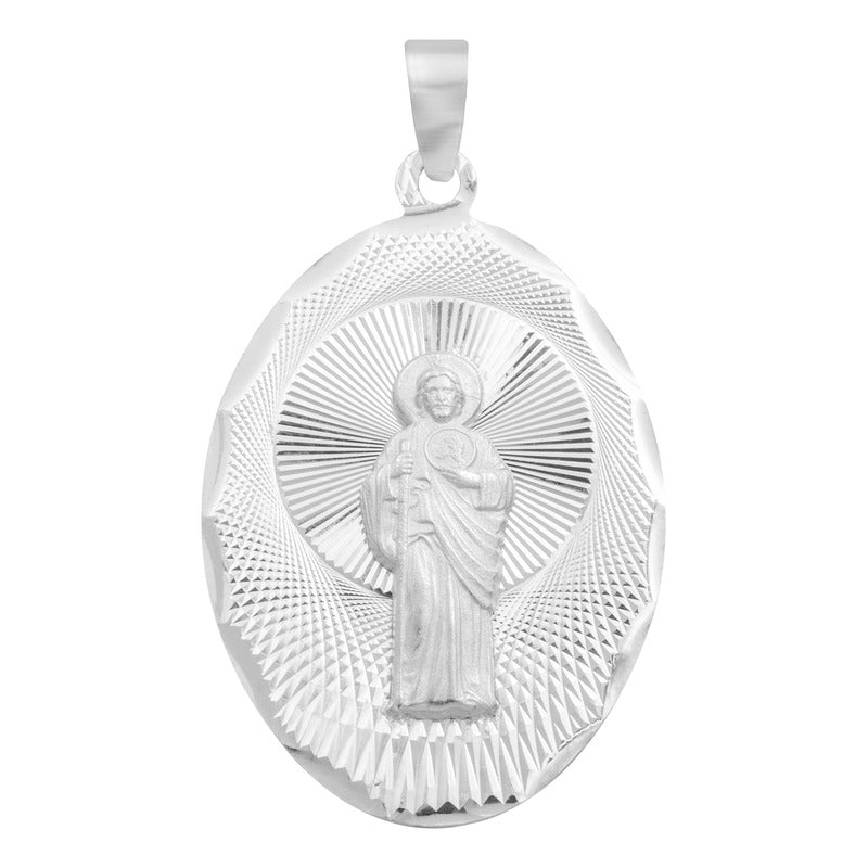 Dije Chico Ovalado Diamantada San Judas Plata 925 1.4 Cm