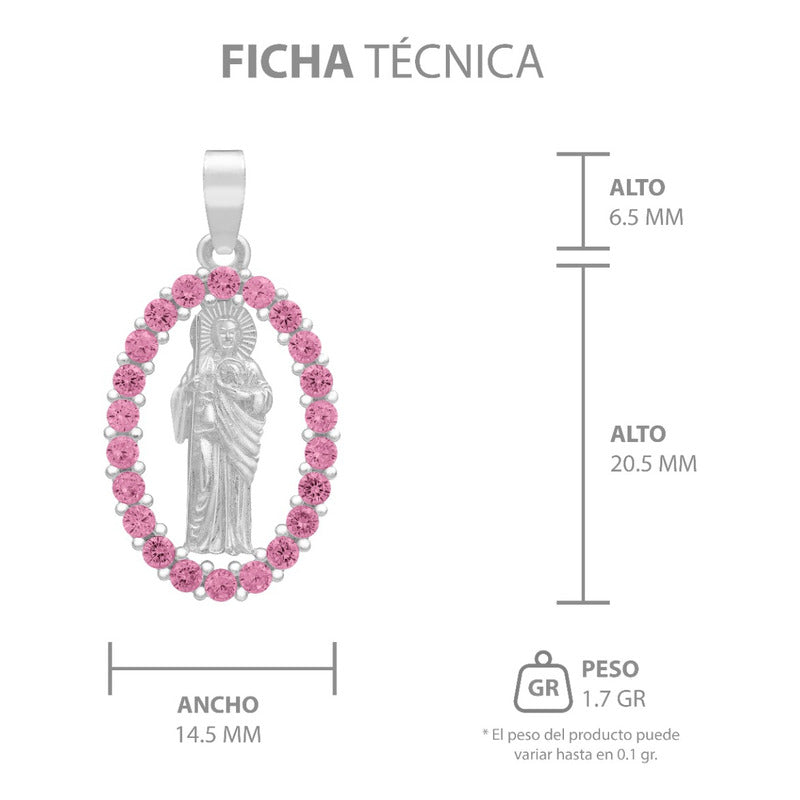 Dije San Judas Liso Borde Zirconias Unisex Plata 925 2.7 Cm