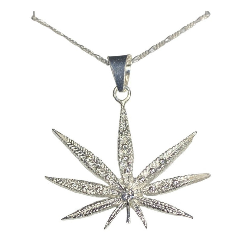 Dije Medalla De Planta Cannabis Zirconias Plata Solida 925